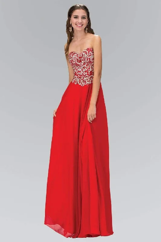 Formal dresses with asymmetric ruffled hems and high - low designs for a fashion - forward and dynamic appearanceElizabeth K - GL2018 Strapless Embroidered Chiffon Gown Formal dresses with asymmetric ruffled hems and high - low designs for a fashion - forward and dynamic appearanceElizabeth K - GL2018 Strapless Embroidered Chiffon Gown
