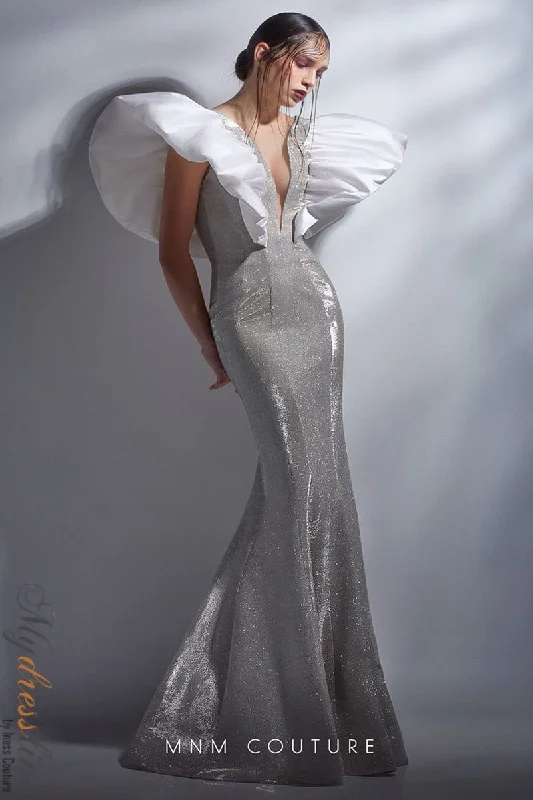 Formal dresses with asymmetric ruffled hems and high - low designs for a fashion - forward and dynamic appearanceMNM Couture G1254 Formal dresses with asymmetric ruffled hems and high - low designs for a fashion - forward and dynamic appearanceMNM Couture G1254