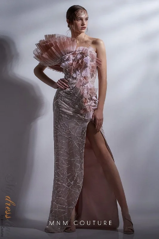 Formal dresses with ruffled skirts and bow accents for a charming prom appearanceMNM Couture G1264 Formal dresses with ruffled skirts and bow accents for a charming prom appearanceMNM Couture G1264