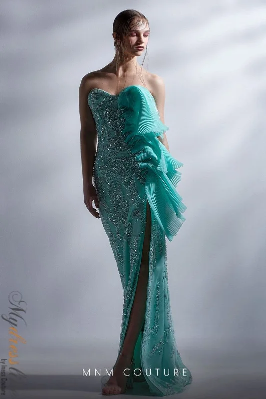 Formal dresses with high - low hems and floral embroidery for a unique prom styleMNM Couture G1281 Formal dresses with high - low hems and floral embroidery for a unique prom styleMNM Couture G1281