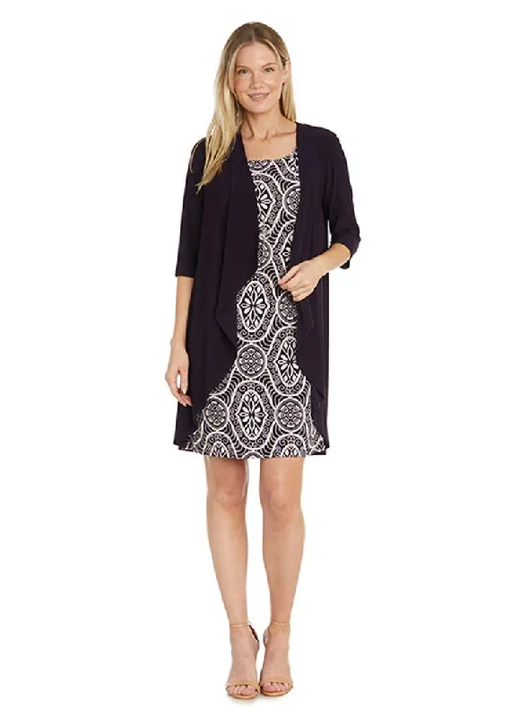 Cocktail dresses with a gathered skirt and a button - down frontR&M Richards 9927 Printed Jacket Short Dress Cocktail dresses with a gathered skirt and a button - down frontR&M Richards 9927 Printed Jacket Short Dress