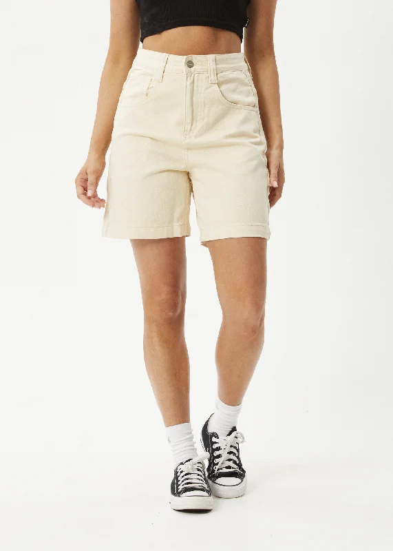 Leather Look Women Shorts for an Edgy and Chic StyleAFENDS Womens Emilie - Denim Carpenter Short - Sand Leather Look Women Shorts for an Edgy and Chic StyleAFENDS Womens Emilie - Denim Carpenter Short - Sand