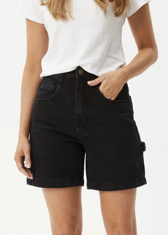 Belted Women Shorts to Enhance the WaistlineAFENDS Womens Emilie - Denim Workwear Short - Washed Black Belted Women Shorts to Enhance the WaistlineAFENDS Womens Emilie - Denim Workwear Short - Washed Black