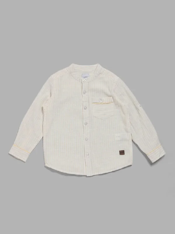 Linen Women Shorts for Breathable Comfort in Hot WeatherHOP Kids Cream Striped Shirt Linen Women Shorts for Breathable Comfort in Hot WeatherHOP Kids Cream Striped Shirt