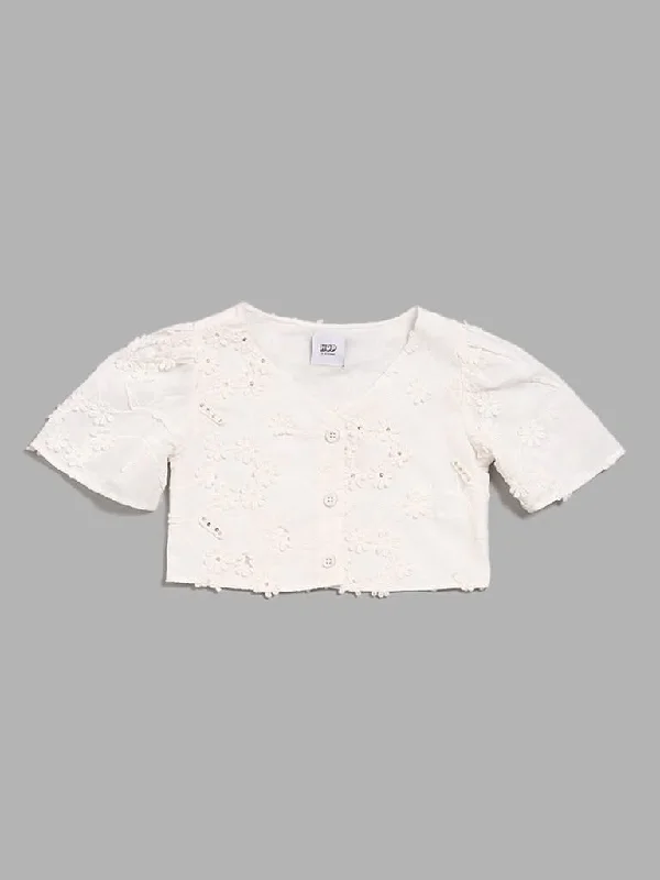 Cargo Women Shorts with Multiple Pockets for FunctionalityHOP Kids Off White Floral Embroidered Crop Top Cargo Women Shorts with Multiple Pockets for FunctionalityHOP Kids Off White Floral Embroidered Crop Top