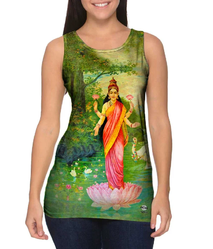 Plus Size Women's Ruffled Hem Tank Tops with Floral PrintsRaja Ravi Varma - "Lakshmi" Plus Size Women's Ruffled Hem Tank Tops with Floral PrintsRaja Ravi Varma - "Lakshmi"