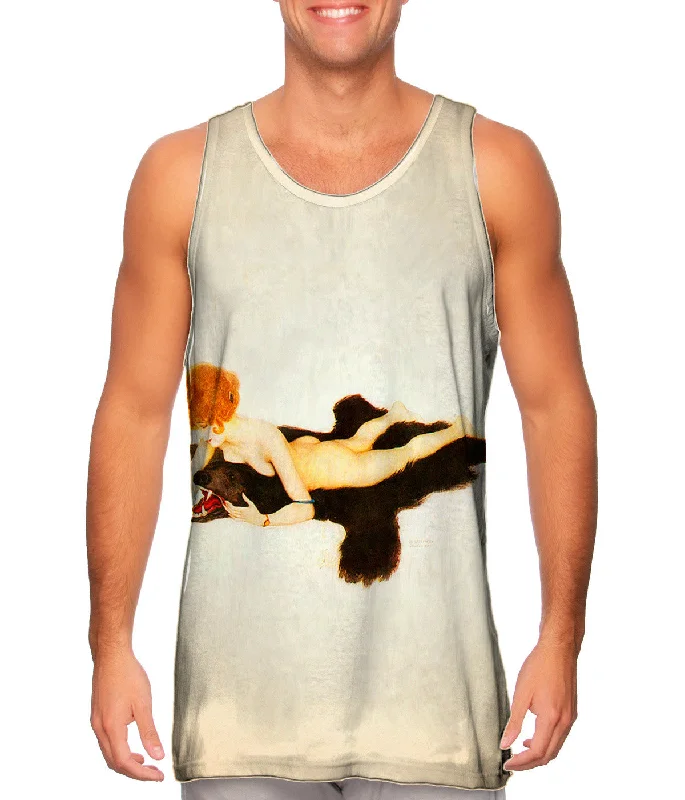 Plus Size Women's Puff - Sleeve Tank Tops in Pastel HuesRaphael Kirchner - "Woman on Bear Rug" Plus Size Women's Puff - Sleeve Tank Tops in Pastel HuesRaphael Kirchner - "Woman on Bear Rug"