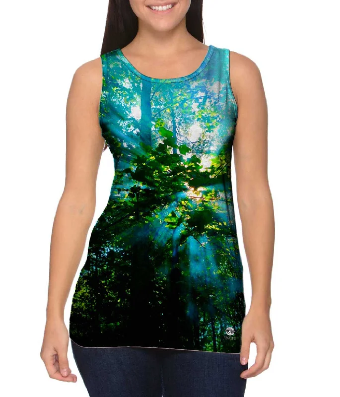Plus Size Women's Puff - Sleeve Tank Tops in Pastel HuesRays Of Sun Through Smoke In The Trees Plus Size Women's Puff - Sleeve Tank Tops in Pastel HuesRays Of Sun Through Smoke In The Trees