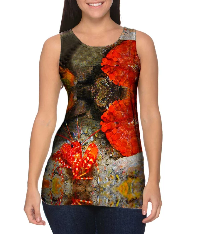Women's Spaghetti Strap Tank Tops with Geometric PatternsRed Shrimp At The Ready Underwater Women's Spaghetti Strap Tank Tops with Geometric PatternsRed Shrimp At The Ready Underwater
