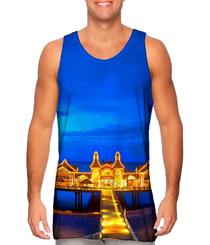 Plus Size Women's Criss - Cross Back Tank Tops in Neon ColorsSeebrucke Lights A Glow Blue Sunset Plus Size Women's Criss - Cross Back Tank Tops in Neon ColorsSeebrucke Lights A Glow Blue Sunset