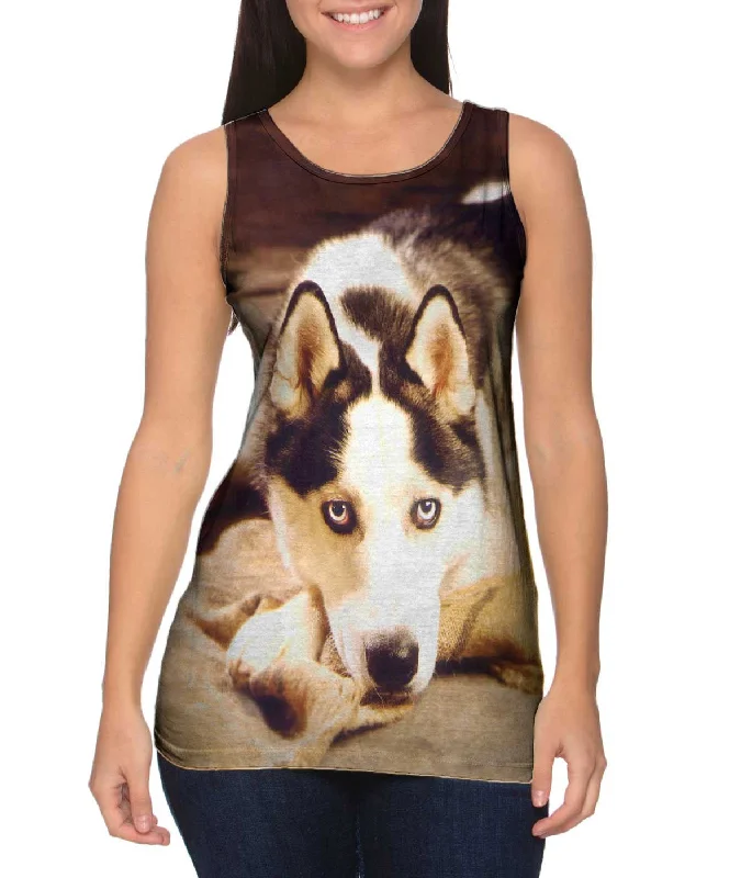 Women's Button - Down Tank Tops in Striped PatternsSerious Husky