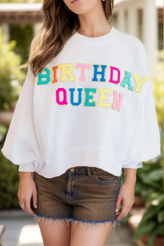 Convertible Straps Bodysuits for Multiple Styling OptionsBIRTHDAY QUEEN Sequin Round Neck Long Sleeve Sweatshirt Convertible Straps Bodysuits for Multiple Styling OptionsBIRTHDAY QUEEN Sequin Round Neck Long Sleeve Sweatshirt