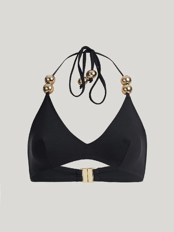 String bikini for a minimalistic and sexy beach styleBuild Up Triangle Bikini Top with Gold Bubbles - Wolford String bikini for a minimalistic and sexy beach styleBuild Up Triangle Bikini Top with Gold Bubbles - Wolford