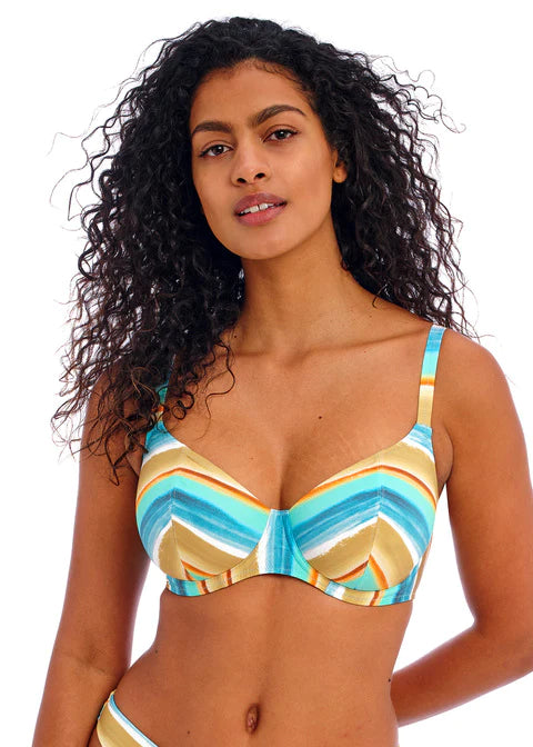 High - performance bikini with quick - drying fabric for active swimmersCastaway Island Plunge Bikini Top In Blue Multi High - performance bikini with quick - drying fabric for active swimmersCastaway Island Plunge Bikini Top In Blue Multi