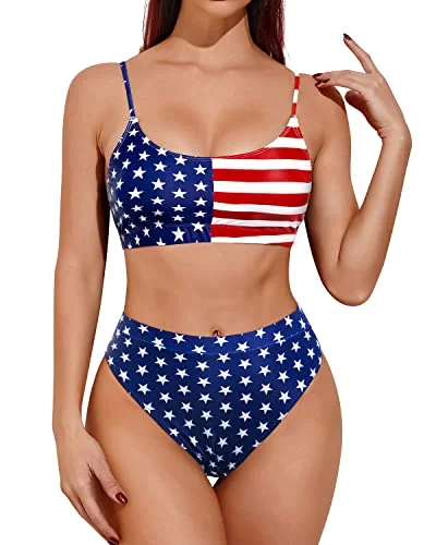 Convertible bikini that can be worn in multiple styles for versatilityFlattering Sporty Swimwear Women's Two Piece High Waisted Swimsuits