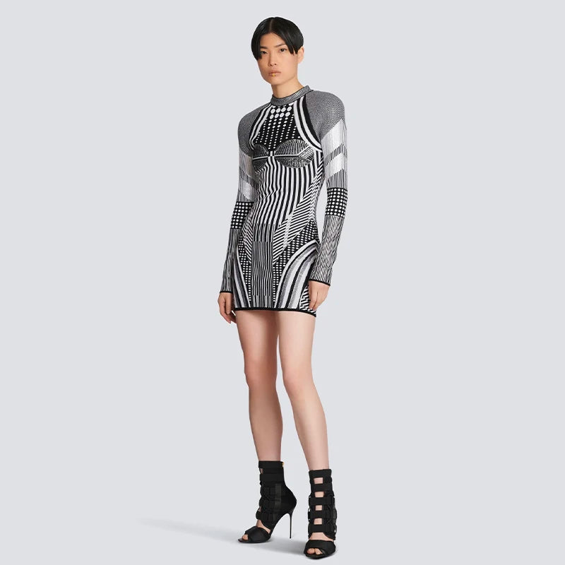 Cut - Out Bodysuits for a Trendy and Fashion - Forward StyleGeometric Long Sleeve Mini Bodycon Dress Cut - Out Bodysuits for a Trendy and Fashion - Forward StyleGeometric Long Sleeve Mini Bodycon Dress