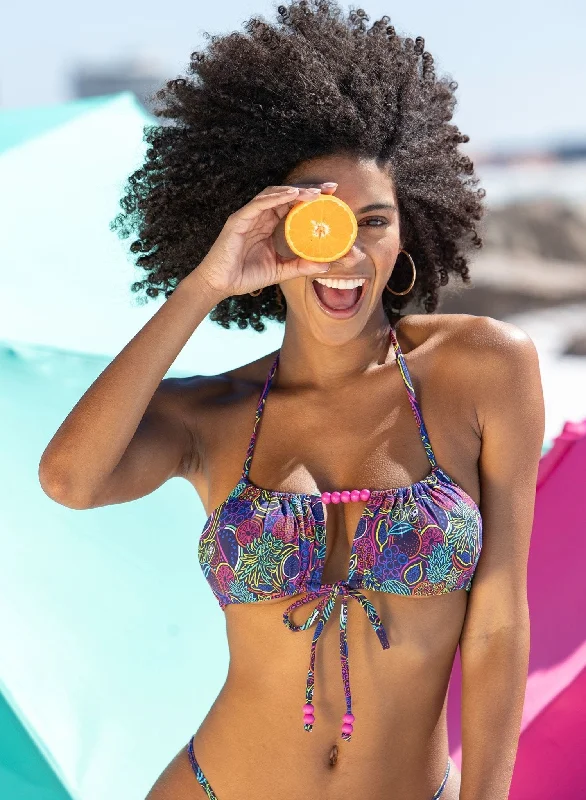 Floral - printed bikini for a feminine and colorful beach vibeHeather Halter Bikini Top - Fruit Loop Neon Print Floral - printed bikini for a feminine and colorful beach vibeHeather Halter Bikini Top - Fruit Loop Neon Print