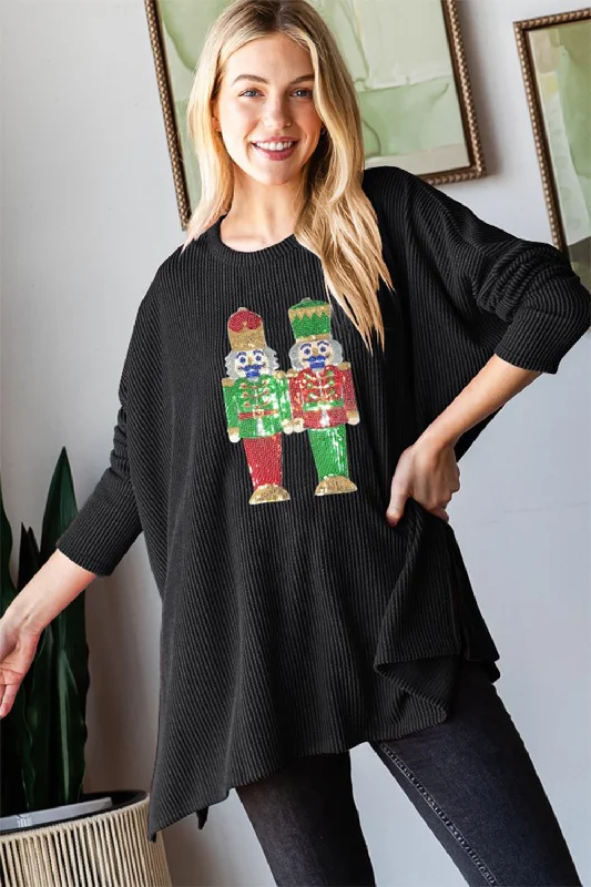Cut - Out Bodysuits for a Trendy and Fashion - Forward StyleHeimish Sequin Nutcracker Long Sleeve Ribbed Top Cut - Out Bodysuits for a Trendy and Fashion - Forward StyleHeimish Sequin Nutcracker Long Sleeve Ribbed Top