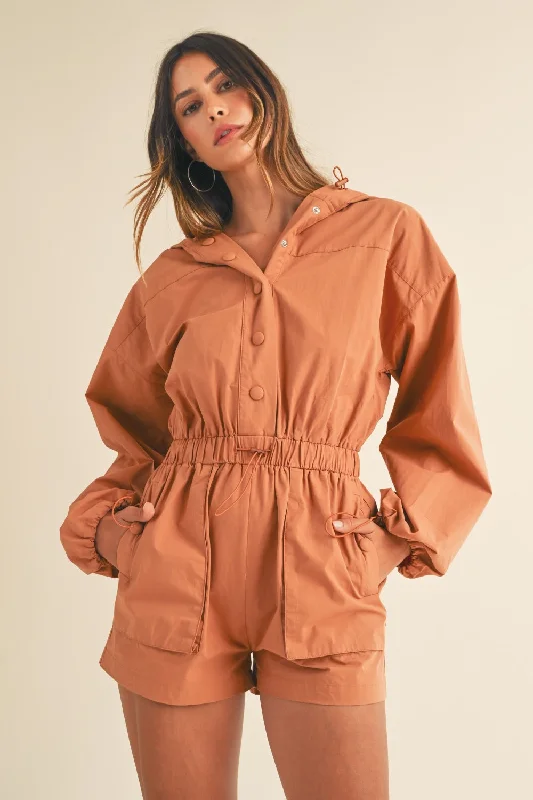 Ruffled Bodysuits with a Playful and Feminine TouchSnap Down Long Sleeve Hooded Romper Ruffled Bodysuits with a Playful and Feminine TouchSnap Down Long Sleeve Hooded Romper