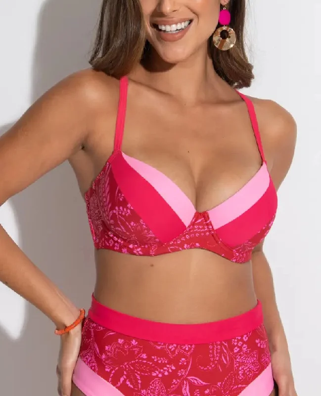 UV - protection bikini for safe sun exposure during beach daysPalm Springs Padded Top In Red & Pink - Pour Moi UV - protection bikini for safe sun exposure during beach daysPalm Springs Padded Top In Red & Pink - Pour Moi