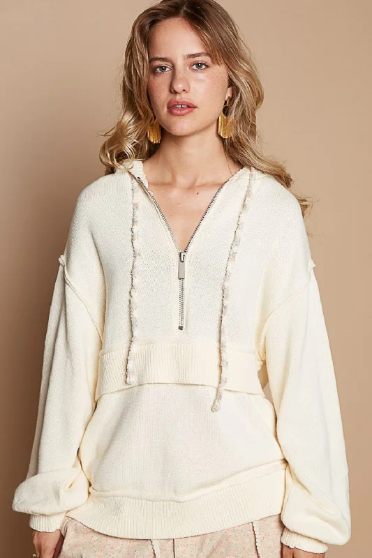 Long - Sleeve Bodysuits for Cold Weather LayeringPOL Half Zip Drop Shoulder Hooded Sweater Long - Sleeve Bodysuits for Cold Weather LayeringPOL Half Zip Drop Shoulder Hooded Sweater