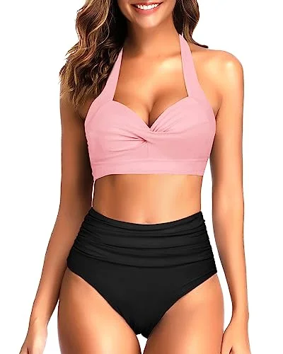 High - performance bikini with quick - drying fabric for active swimmersRetro Halter Two Piece Ruched Bikini Sets High - performance bikini with quick - drying fabric for active swimmersRetro Halter Two Piece Ruched Bikini Sets