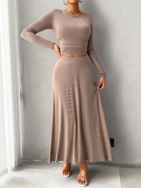 Compression Bodysuits for Post - Workout RecoveryRound Neck Long Sleeve Top and Skirt Set Compression Bodysuits for Post - Workout RecoveryRound Neck Long Sleeve Top and Skirt Set