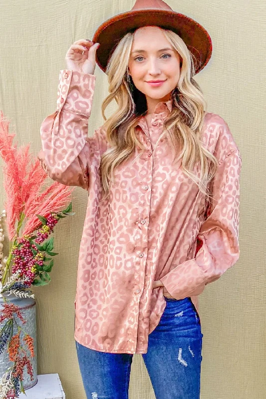 Plus - Size Bodysuits with a Comfortable and Flattering FitSatin Leopard Button Up Curved Hem Shirt Plus - Size Bodysuits with a Comfortable and Flattering FitSatin Leopard Button Up Curved Hem Shirt