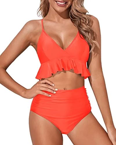 Convertible bikini that can be worn in multiple styles for versatilityComfortable High Waisted Tummy Control Swimsuits-Neon Orange Convertible bikini that can be worn in multiple styles for versatilityComfortable High Waisted Tummy Control Swimsuits-Neon Orange