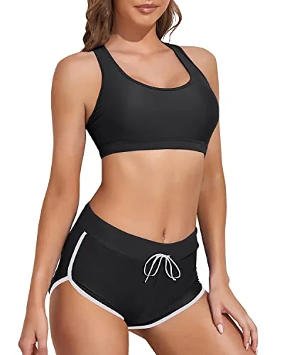 Lace - trimmed bikini for an elegant and romantic touchWomen Two Piece Sports Bikini Athletic Swimsuits-Black And White