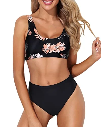 Maternity bikini for expecting mothers to enjoy the beach comfortablyPadded Push Up Bra Support Sports Two Piece Bikini For Women-Black Orange Floral Maternity bikini for expecting mothers to enjoy the beach comfortablyPadded Push Up Bra Support Sports Two Piece Bikini For Women-Black Orange Floral