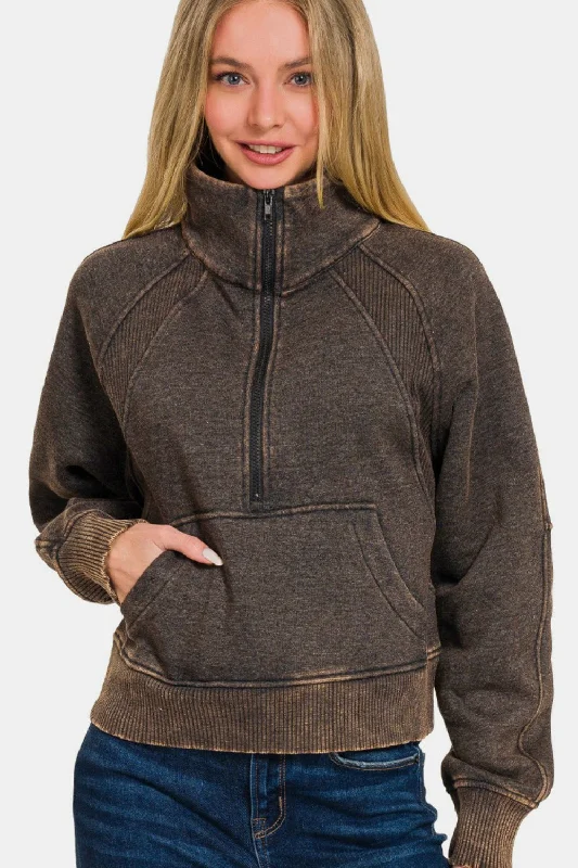 Crop Bodysuits to Pair with High - Waisted BottomsZenana Acid Washed Half Zip Fleece Sweatshirt Crop Bodysuits to Pair with High - Waisted BottomsZenana Acid Washed Half Zip Fleece Sweatshirt